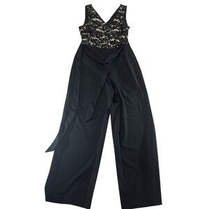 DKNY Black Wide-Leg Jumpsuit With Lace Bodice & Tie Waist Size 12